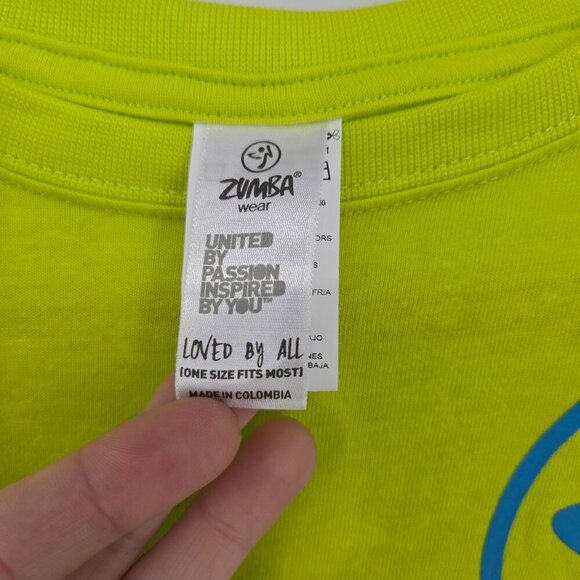 Zumba lime green blue graphic short sleeve athletic top shirt dance workout - Picture 6 of 10